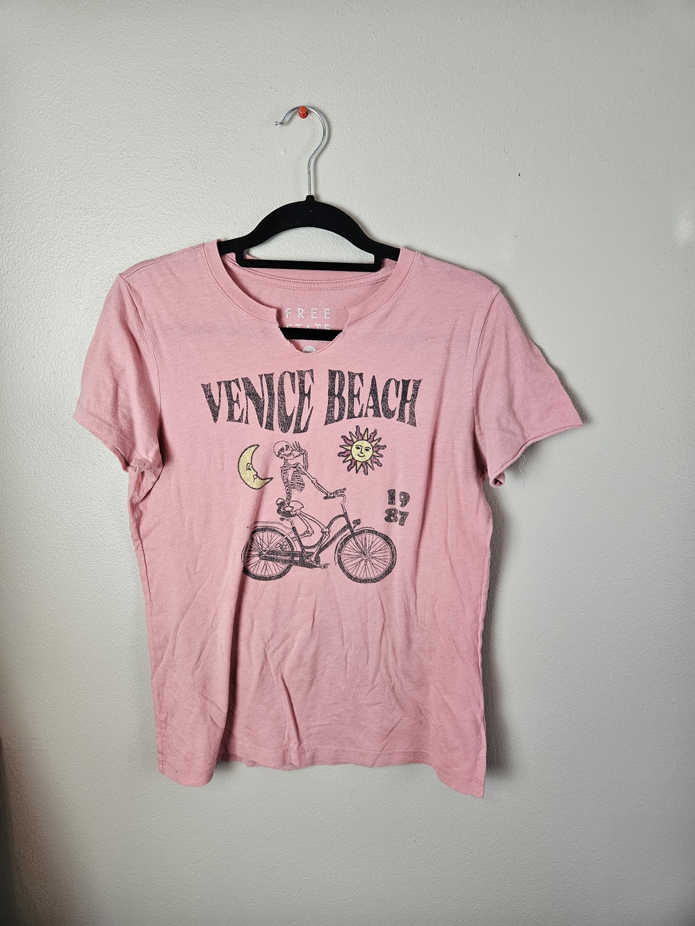 Free State Pink Venice Beach Graphic Tee with Bicycle Motif